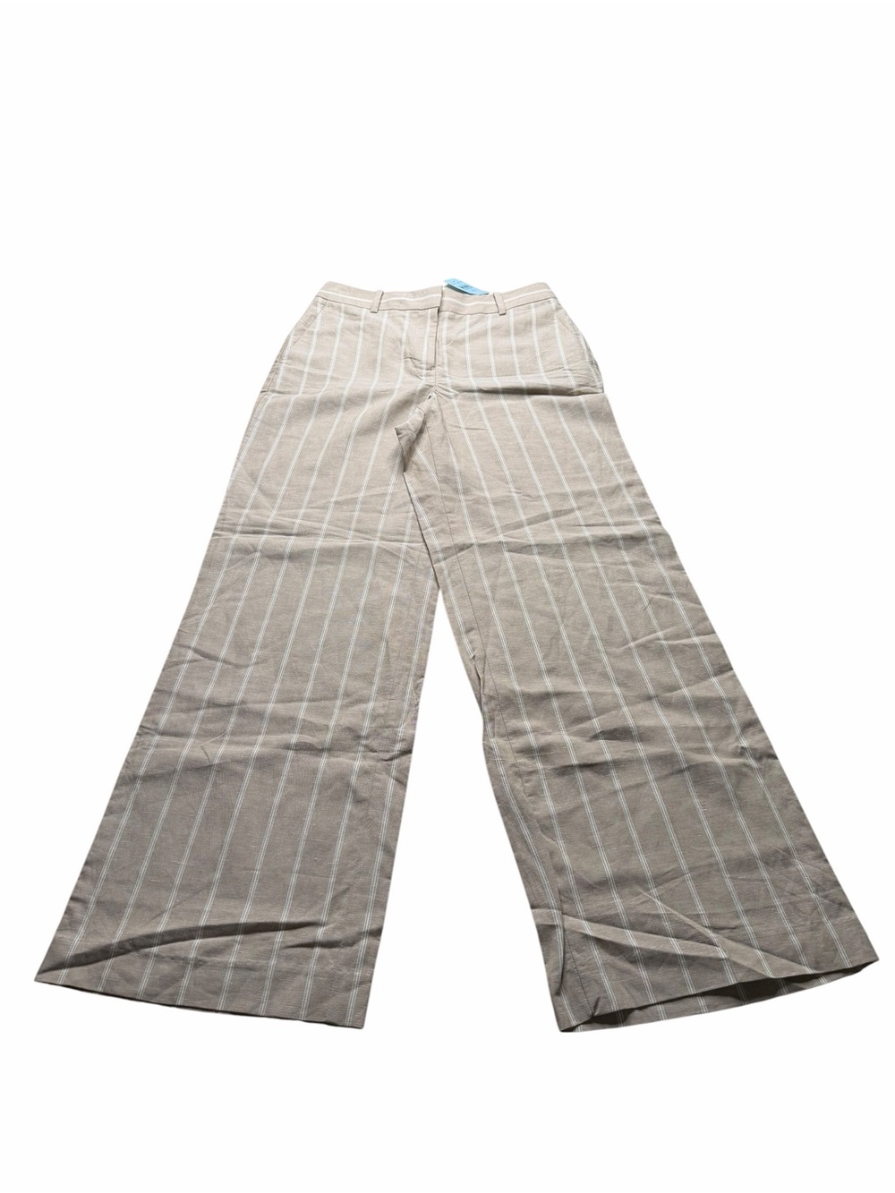 ANN TAYLOR Tan White Striped Wide Leg Linen Blend Pants Women's Size 2P NWT